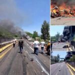 Impresionante incendio en una carretera: vehículos envueltos en llamas y una enorme columna de humo generan preocupación