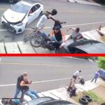 Impactante incidente entre motociclistas y ocupantes de vehículos queda captado en imágenes de una cámara de seguridad