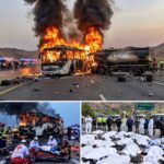 Incendio de un autobús y un camión cisterna en carretera: impactantes imágenes muestran una emergencia de grandes proporciones